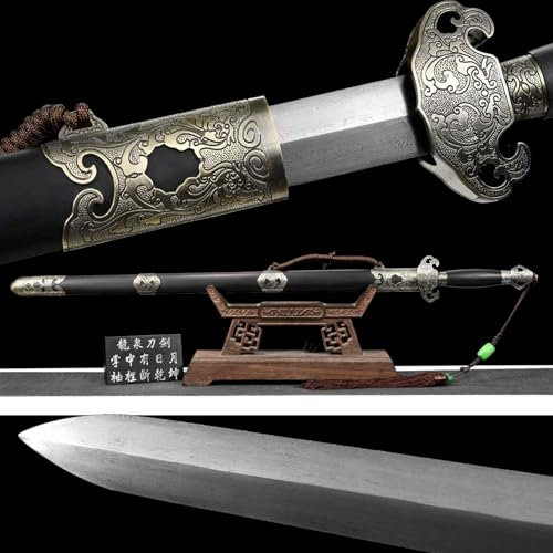 【Metallkunstwerk】 101cm Kampfsportschwert,Musterstahl Schmieden Chinesisches Schwert,natürlichem Ebenholz Scheide,Handgefertigt echtes Katana zum Sammeln,Geschenk,Training,Tai Chi,Cosplay