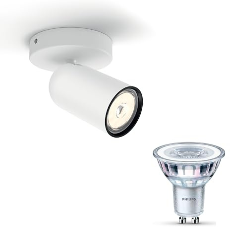 Philips Pongee Lámpara de techo (Blanco) - Luz blanca cálida - Aplique de pared y techo con 1 foco - GU10 - No regulable
