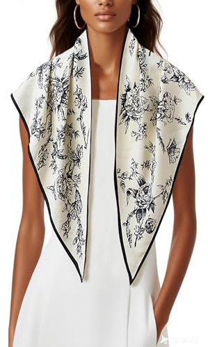 LEBOOBELL Women's Triangle Scarves Lady Lightweight Soft Sunscreen Shawls Vintage Wrap Decorative Shawl Flower White