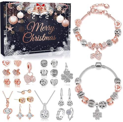 iZoeL Calendario Avvento Gioielli Calendario Avvento 2025 Donna Bambina Fai da Te Bracciale Donna Bambina Idee Regalo Natale 2025, Regali Natale per Moglie Fidanzata Figlia Nipote Zia Sorella
