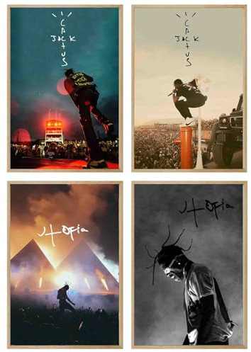 NebulaNova Travis Poster Scott (set di 4) - Album Wall Art, Poster su Tela, Decorazione per la Stanza, Regalo, Non Incorniciato, 20 x 30 cm