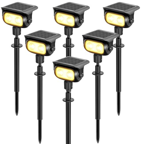 MEEKBOS Luces Solares LED Exterior para Jardín con Estaca, 3000K Luz Cálida, Sensor Crepuscular, IP65 Impermeables, Lámparas Solar para Camino, Patio, Césped y Paisajismo, Pack de 6