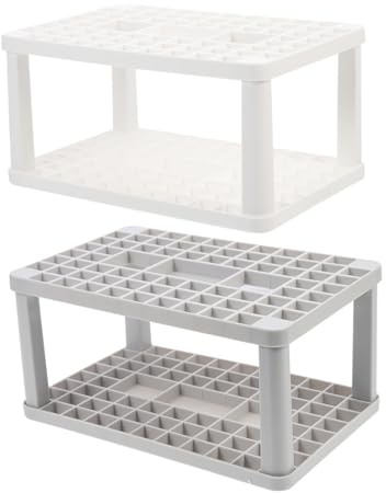 AUTSUPPL Support Carré Porte-pinceaux Maquillage et Crayons de Peinture, Plastique Blanc et Gris, 72 Compartiments, Organiseur Bureau et Salle de Bain, Lot de 2 Pièces