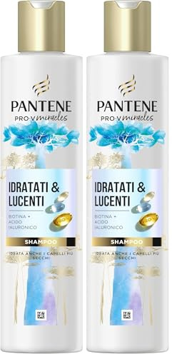 Pantene Idratati & Lucenti Shampoo con Biotina 250ml. Pro-V Miracles Shampoo per Capelli Secchi e Danneggiati, con Acido Ialuronico, Trattiene l'Idratazione. Idratante con Vitamina B5