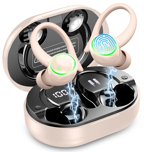 Matast Cuffie Bluetooth 5.4 Sport, Auricolari Bluetooth con 6D Bass Stereo, 50 Ore Cuffie In Ear Cancellazione Rumore ENC e 4 HD Mics, IP7 Impermeabile Cuffie Senza Fili, HiFi Cuffiette LED Display