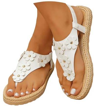 Chanclas para mujer con plantilla, separador de dedos para mujer, sandalias de playa, ligeras, de secado rápido, sandalias bohemias, informales, Blanco, 39 EU