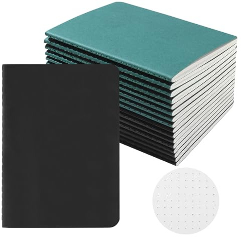 HOMEMARS Lot de 16 carnets A6 (8 verts et 8 noirs) – Papier 100 g/m² épais, lignage pointillés (bullet journal), format poche 10 x 14 cm, 60 pages – Idéal pour étudiants, écriture
