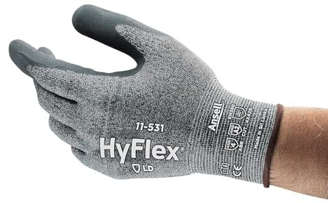 Hyflex Ansell 11-531 Schnittschutz Arbeitshandschuhe, Mechanikschutz, Griff- und Komforttechnologie, Industrie und Mechaniker Handschuhe, Waschbar, Schwarz, Größe XS (12 Paar)