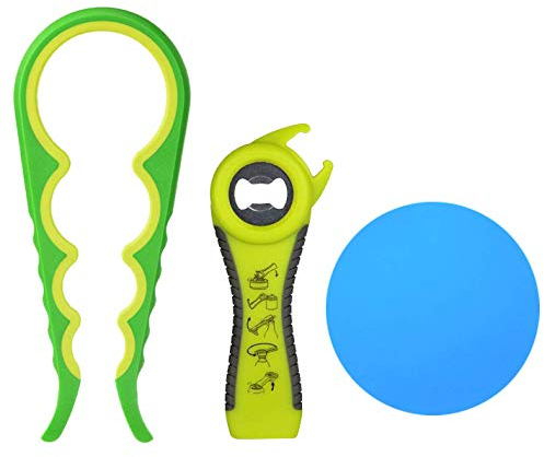 Glasöffner 4-IN-1, Manuell 5-IN-1 Flaschenöffner Silikon-Glasgreifer Deckelöffner 3 Stück, Anti-Rutsch Bier Flasche Glaube Kann Deckel Off Dosenöffner Küche Camping Kochen Gadgets