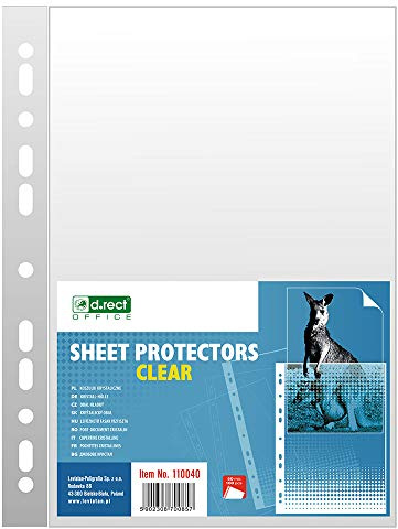 D.RECT | Fundas Multitaladro | 50 Micras | Tamaño A4 | Folio-Cristal, Cristal | Pack de 100 Unidades | Perforadas Transparentes | Bolsillos de Polipropileno
