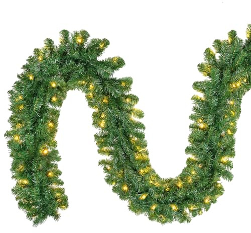SALCAR Ghirlanda Natalizia Artificiale Verde 5m con 200 Luci LED, Ghirlanda di Abete Pre-Illuminata per Caminetti, Scale, Pareti e Porte – Decorazione Natalizia Elegante