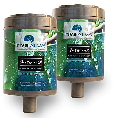 rivaALVA Skin & Hair-EM Duschfilter 2er Set Ersatzkartuschen, für die Dusche, Blockaktivkohle mit EM Keramik, filtert Chlor, Schwermetalle, Mikroplastik