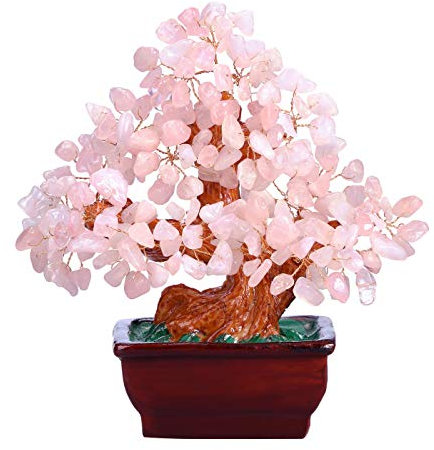 JSDDE Rose Quartz Crystal Tree Reiki Healing Gemstone Money Tree Feng Shui Crystals Stone Tree Home Office Luck Ornament Decoration 6.3 Inch