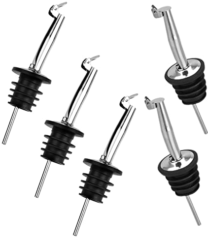 PXRLMYF 5 Pezzi Versatori in Acciaio Inox,Beccuccio Conico Versatore Bottiglie con Tappo,Versatore Dosatore Bottiglia per Liquore Vino Olio Cocktail Succo