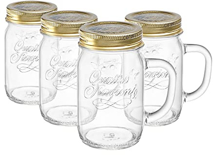Bormioli Rocco 4x Clear 475ml Quattro Stagioni Glass Preserving Mason Jars - Airtight Screw Lids Storage Canning Jam Preserve Container Set
