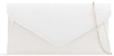 UShopUK Plain Faux Leather Bridal Prom Wedding Evening Clutch Party Purse Hand Bag (White)