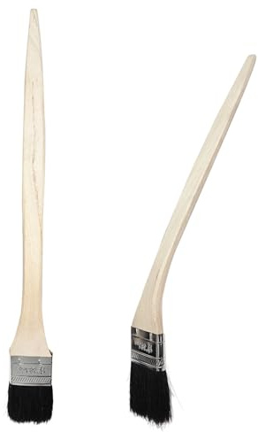 2 Pcs Curved Wooden Handle Bristle Radiator Paint Brushes, Brush Head Width 38.1mm/1.5inch, for Wall Treatment Black(14.5in, Pig Hair)