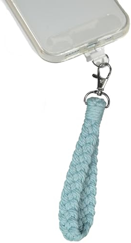 AMAYO - Boho Handykette Universal, Handyanhänger, Handy Perlen Schlüsselband, Handschlaufe, Baumwolle, Armband, Handyband, kompatibel mit jedem Handy, Smartphone und Handy Hülle (Blau Makramee)