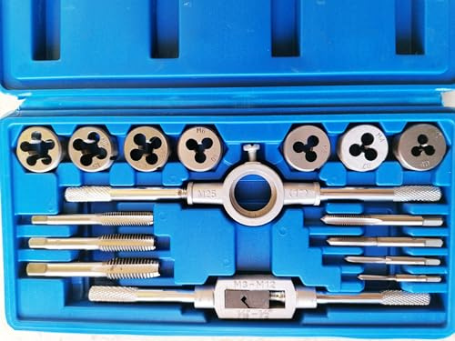 Juego de Machos y Terrajas de Roscas 16 Piezas en Estuche | Machos M3-M12 + Terrajas M3-M12 | Mango de Matriz y Llave de Grifo | Kit de Herramientas para Roscar Metales | Alta Precisión