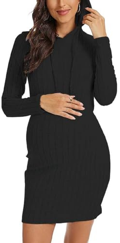 SISAY Mammaklänningar för kvinnor långärmad amningsklänning med huva jumper klänning avslappnad höst vinter huvtröja tröja klänning elegant mini bodycon graviditetsklänning för baby shower