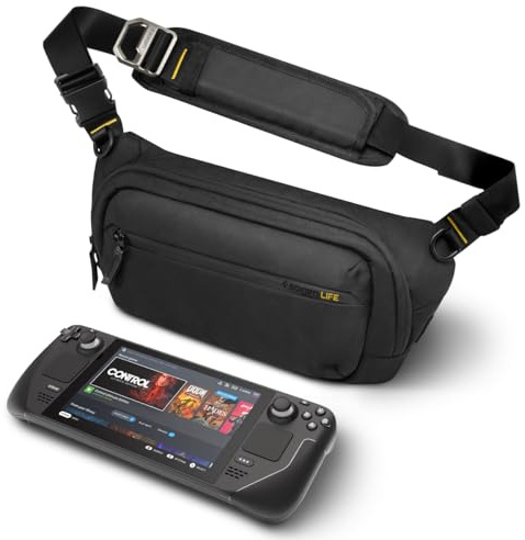 Spigen Life Klasden Brusttasche Kompatibel mit Nintendo Switch 2/Steam Deck/PS Portal/Legion Go S und Gaming-Zubehör Schultertasche Tragetasche - Schwarz