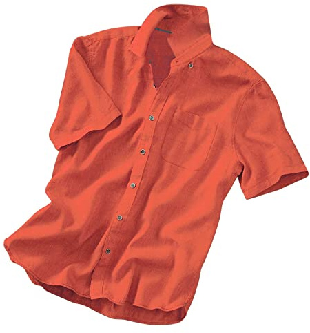 Chemise slim fit pour homme - Veste de loisirs en coton et lin avec manches courtes unies - Chemise en lin, Orange, M