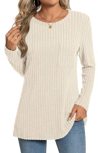 Bestbee Ladies Fall Long Sleeve Jumpers Crew Neck Tunic Dressy Sweater Shirts for Leggings Women's Casual Blouses