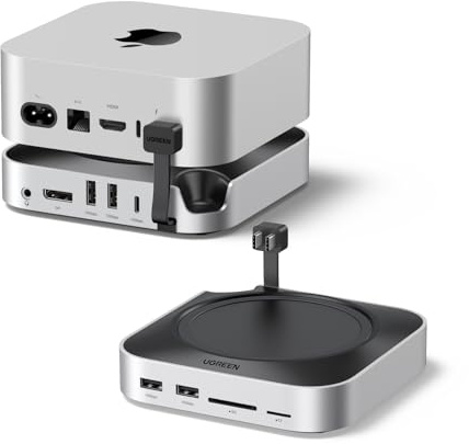 UGREEN Mac mini M4 Dock mit DisplayPort(4K@240Hz max.) für Dual-Monitor-Setups, 10Gbps USB-Anschlüssen, 8TB M.2 NVMe SSD-Slot, SD/TF-Kartenleser & 3,5mm Audio Kompatibel mit Mac mini M4/M4 Pro