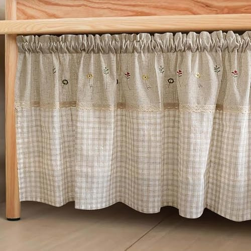 Rideau de Cuisine Court, Rideaux Courts pour Salle de Bain et Cuisine, Rideaux Sous l'évier,Chambre Rideaux Courts Rétro en Coton et Lin Rideau de Bistrot Brodé pour Petites Fenêtres pour Chambre