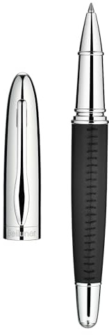 BEILUNER 318 Luxury Leather Rollerball Pen, Hand-Stitched Premium Leather & Chrome-Plated Finish, Schmidt Ink Refill, Best Executive Gift Set for Men & Women, Refillable Writing Pen - Black