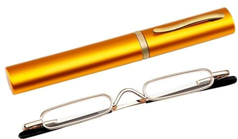 Reading Glasses for Women Men, Blue Light Blocking Metal Frame Mini Compact Skinny Rectangle Lightweight Unisex Magnifying Eyewear(Gold,2.5 x)