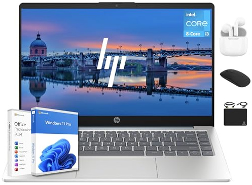 HP 14 Ultrabook Laptop Computer 2025 Premium Lifetime Office 2024, Copilot AI, 8-Core Intel Core i3, 16GB RAM, 1TB Storage (500GB SSD + 500GB Ext), Wi-Fi 6, Long Battery, Win 11 Pro, HubxcelAccessory
