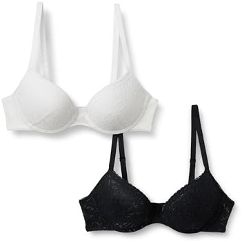Amazon Essentials Women's Padded Underwire Push-Up Stretch Lace Bra, Pack of 2