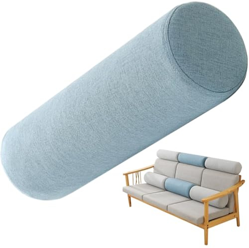 QOEUIUJ Cuscino Cilindrico Cervicale a Rullo for Collo Schiena e Gambe 40x15 50×20cm con Rivestimento in Tessuto Cotone e Lino Lavabile e Traspirante(Gray Blue,15x50cm)