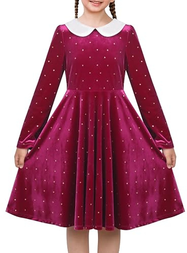 Sunny Fashion Robe Fille Magenta Rouge Velours Briller Point Partie Noël Chaud Vacances Hiver 8 Ans