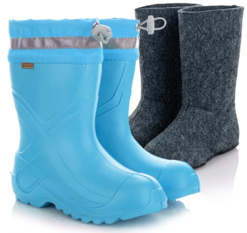3Kamido GoCamp Stivali di gomma per bambini - leggeri realizzati in materiale EVA, con fodera in feltro calda e rimovibile, con colletto con coulisse, con nastro riflettente 3M, per bambini e bambine