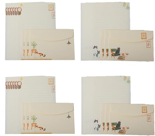 Papier à Lettres avec Enveloppe Set,24 Papier à Lettres avec 12 Enveloppes,Style Félin,pour Bureau Maison Ecole Cadeaux Invitation