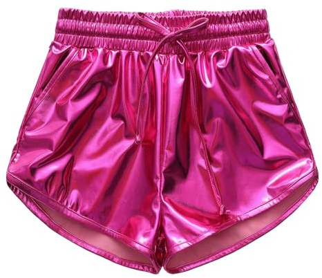 Generisch Pantalon d'entraînement d'été pour enfants (garçons et filles), pantalon de danse en cuir, pantalon trois-quarts, short de danse moderne, taille recommandée (110-150 cm)., Rose, 110