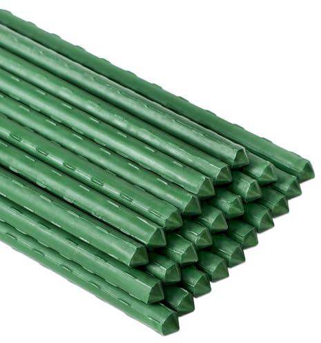 FORUP Garden Stakes, 25 Pack Steel Plant Stakes with Plastic Coating for Climbing Plants, Tomato Eggplant Bean Support, Rust-Resistant Outdoor Garden Stakes (58 Inch)