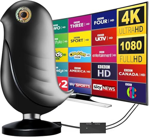 Indoor TV Aerial - 2026 Upgrade Digital Aerial with Booster 350+ Long Range Reception for Freeview TV Support 4K 1080P HDTV & 5M Coax Cable (Bird)