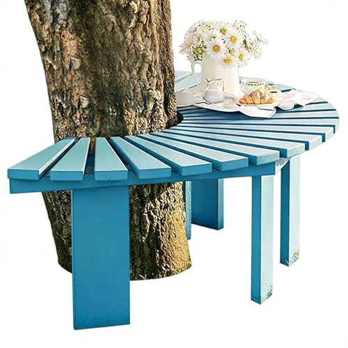 Gaommini Banco para árbol de jardín Resistente a la Intemperie | Asientos de Redondos de Madera | Banco de Ocio de Listones Decorativos para Exteriores, Muebles de jardín(Azul,Half Round)