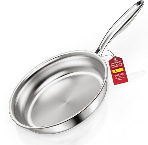 gaobaidu Sarten tricapa triply Natural,Sin Revestimiento,inducción y horno hasta max. 400 °C，Sartén de Acero Inoxidable Apta Inducción, Acero Inoxidable Cromargan (30CM qw1)