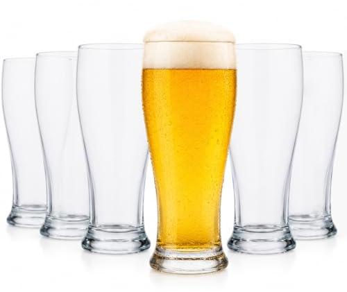BAKAJI Set 6 Bicchieri da Birra Capacità 145ml in Vetro Resistente ai Graffi e alle Crepe, Bicchiere Lungo per Bevande, Cocktail, Limonata 7 x 20 cm, Trasparente, Ideale per Feste, Aperitivi, Bar