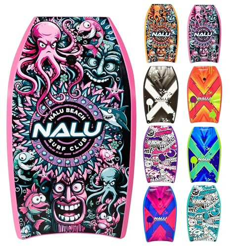 Nalu Bodyboard with Leash 33/41 Body Board with Crescent Tail and XPE Core