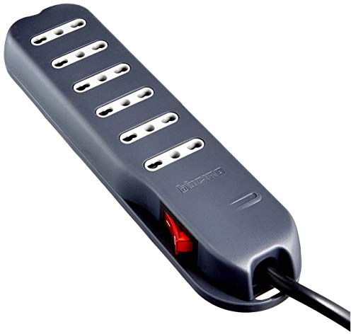 BTicino 3631GB Ciabatta Multipresa a 6 Uscite Bipasso con Interruttore Luminoso, 3500 W, 250 V, Nero