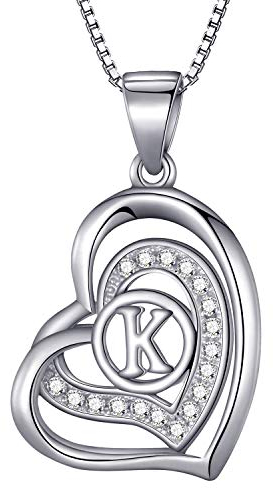 Morella Damen Halskette Herz Buchstabe K 925 Silber rhodiniert mit Zirkoniasteinen weiß 46 cm