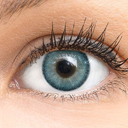 GLAMLENS lentillas de colores azules Bella Blue + contenedor. 1 par (2 piezas) - 90 Días - Sin Graduación - 0.00 dioptrías - blandos - Lentes de contacto azul de hidrogel de silicona