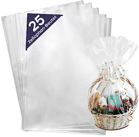 Bolsas Transparentes para Regalos - Set de 25 Bolsas Celofán (100 cm x 70 cm) - Ideales para Chuches, Regalos, Flores, Cestas, y Otras Manualidades