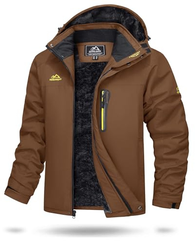 TACVASEN Veste Softshell Homme Blouson Homme Hiver Chaud Capuche Amovible Veste de Randonnée Respirant Manteau Coupe Vent Blouson Thermique Café, S