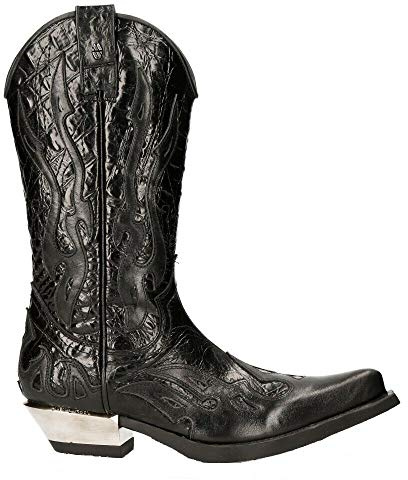 Botas New Rock 7921 S1 Botas Vaqueras con Cremallera para Hombre con Llama Negra 46